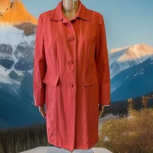 Valerie Stevens Women M Canvas Trench Coat Jacket Office Career Academia Orange